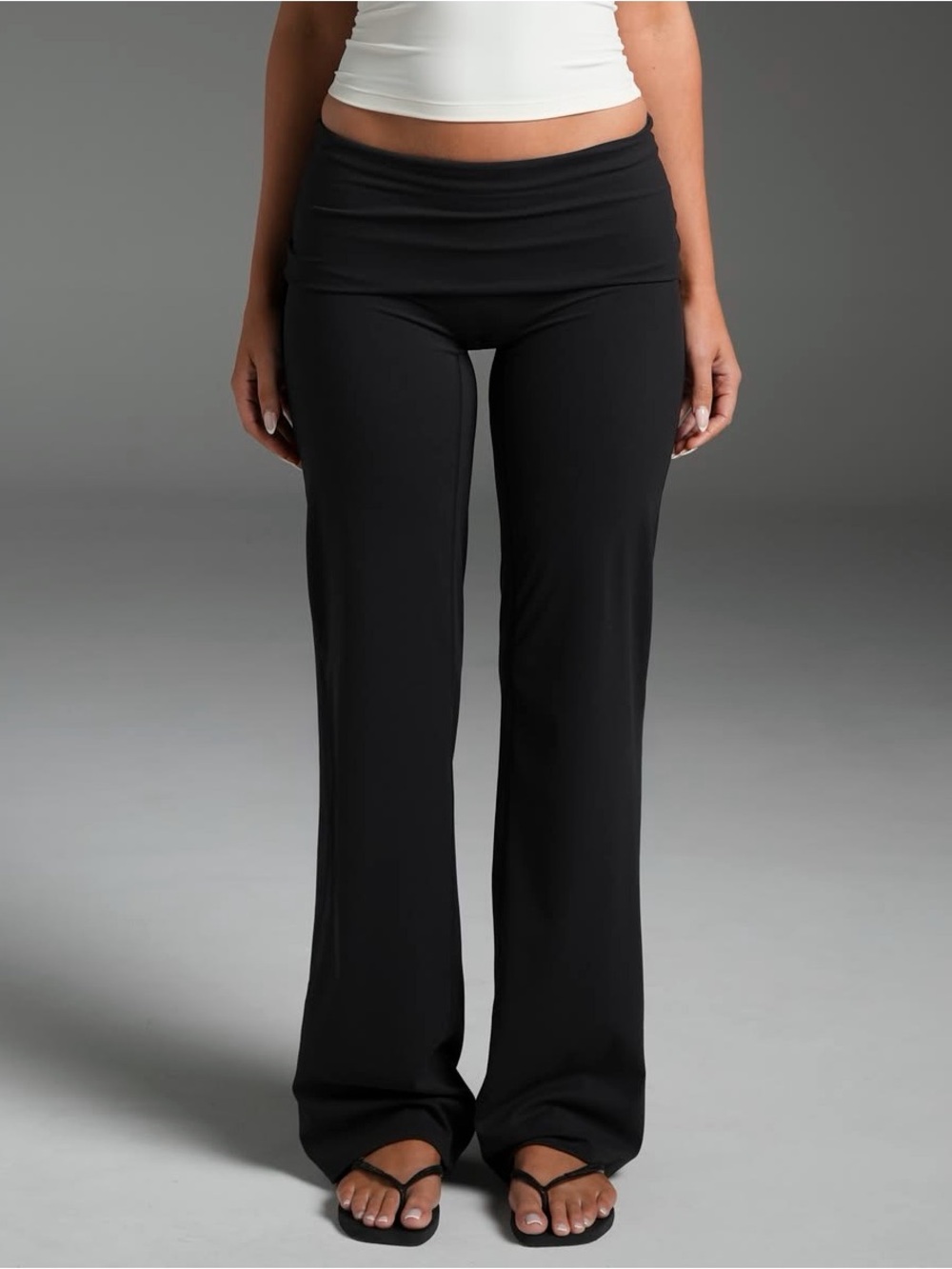 Women's Black Fold-Over Waist Yoga Pants savage x fenty